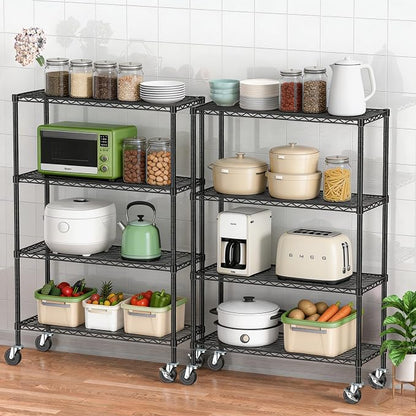 4 Tier Wire Metal Shelving Rack Garage Storage Rolling Shelves - Image 5