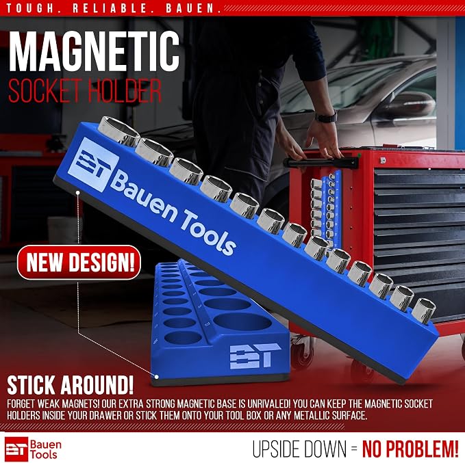 Magnetic Socket Organizer Set -3 Piece Metric Magnetic Socket Holder Set Blue - Image 4