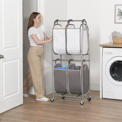 Neatfreak - 2 Tier Vertical Rolling Laundry Cart - Rolling Storage Cart On - Image 4