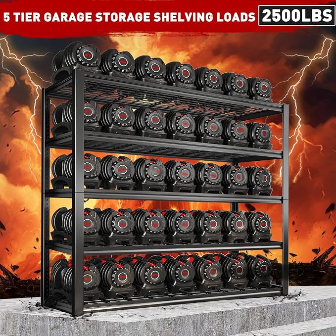 REIBII 48" W Garage Shelving Heavy Duty Load 2500LBS, 5 Tier Storage Shelves - Image 4