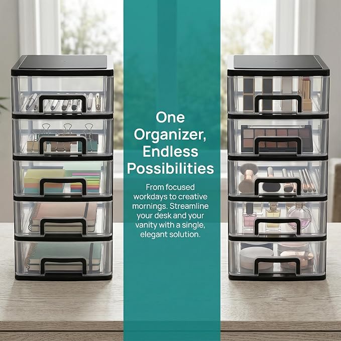 Cabilock 5 Drawer Plastic Storage Organizer Clear Desktop Drawer Storage Cabinet - Image 4