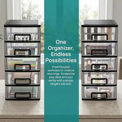 Cabilock 5 Drawer Plastic Storage Organizer Clear Desktop Drawer Storage Cabinet - Image 4
