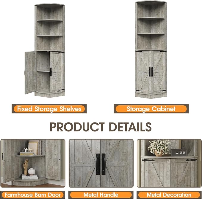 Vabches 64.8" Tall Farmhouse Corner Cabinet, Corner Shelf - Image 3