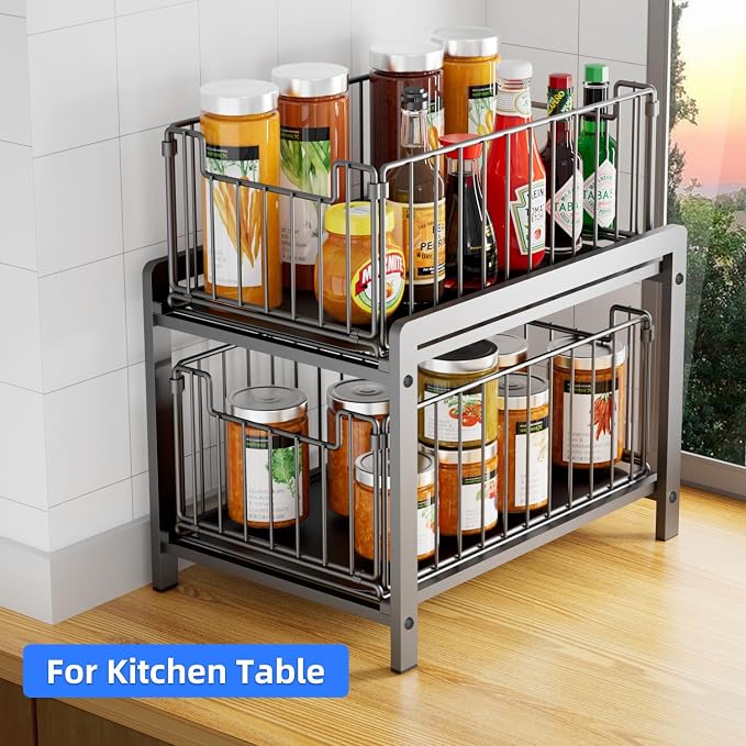 2 Tier Sliding Basket Drawer Organizer, Lxmons Pull Out Under Sink Cabinets - Image 7