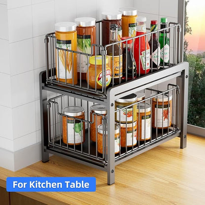 2 Tier Sliding Basket Drawer Organizer, Lxmons Pull Out Under Sink Cabinets - Image 7
