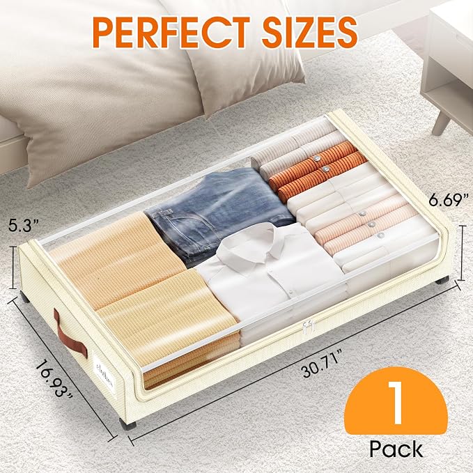 Under Bed Storage with Wheels 1Pack Underbed Storage with Clear Window&Label - Image 2