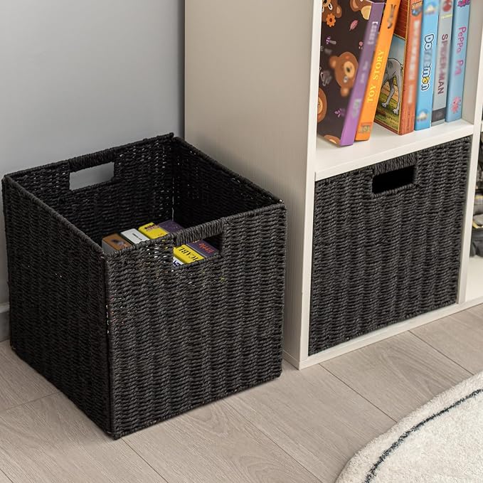 Handwoven Paper Woven Cube Basket Organizer - Image 4