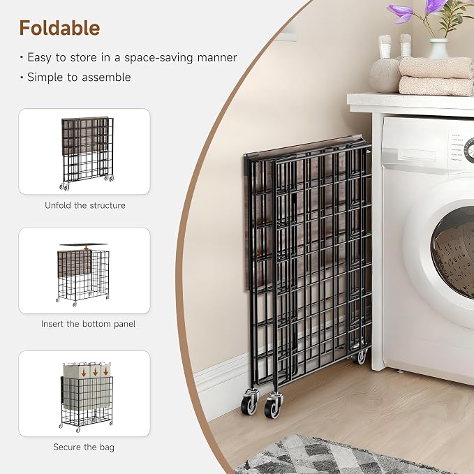 Laundry Basket with Wheels, Heavy Duty Laundry Sorter 3 Sections, 140L Large - Image 8