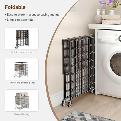 Laundry Basket with Wheels, Heavy Duty Laundry Sorter 3 Sections, 140L Large - Image 8