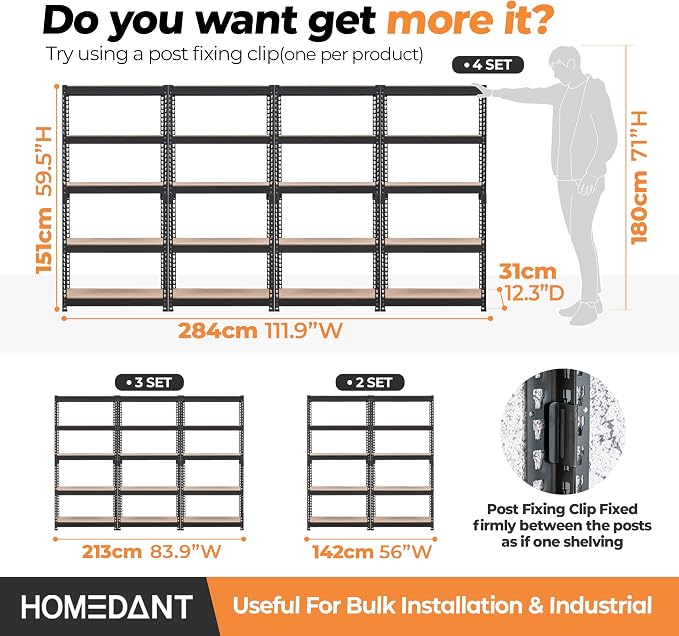 HOMEDANT 5 Tier Storage Shelves Adjustable Laminated Boltless Garage Metal - Image 7