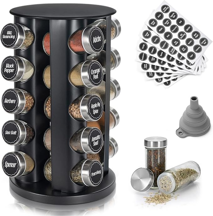 Tianifa Black Countertop Revolving Spice Rack, Empty 20-Jars Rotating Spice by Tianifa