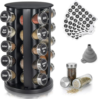 Tianifa Black Countertop Revolving Spice Rack, Empty 20-Jars Rotating Spice by Tianifa