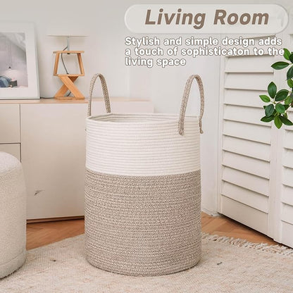 Large Woven Laundry Basket Hamper, 60L Cotton Rope Storage Bin - Image 3