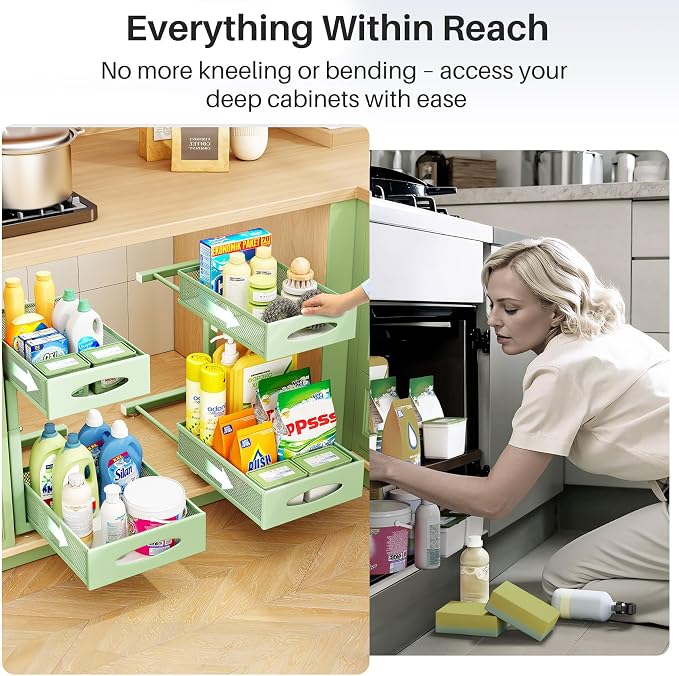 Under Sink Organizer, 2 Tier Pull out Cabinet Organizer Baskets - Image 7