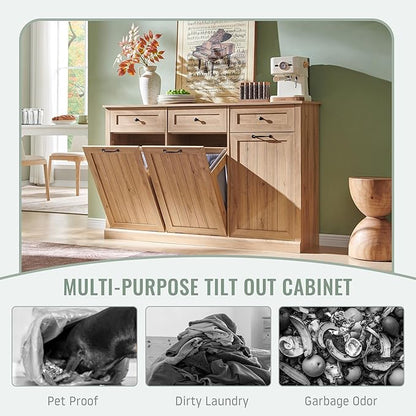 Triple Tilt Out Laundry Hamper Cabinet, 20 Gallon Farmhouse Trash Can Cabinet - Image 5