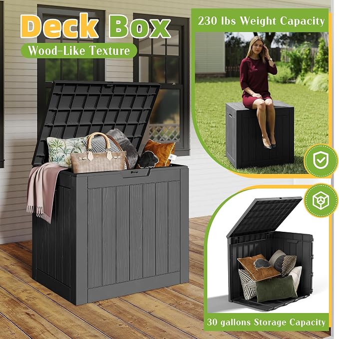Vixzen 30 Gallon Lockable Waterproof Resin Storage Box, Outdoor Deck Box - Image 2