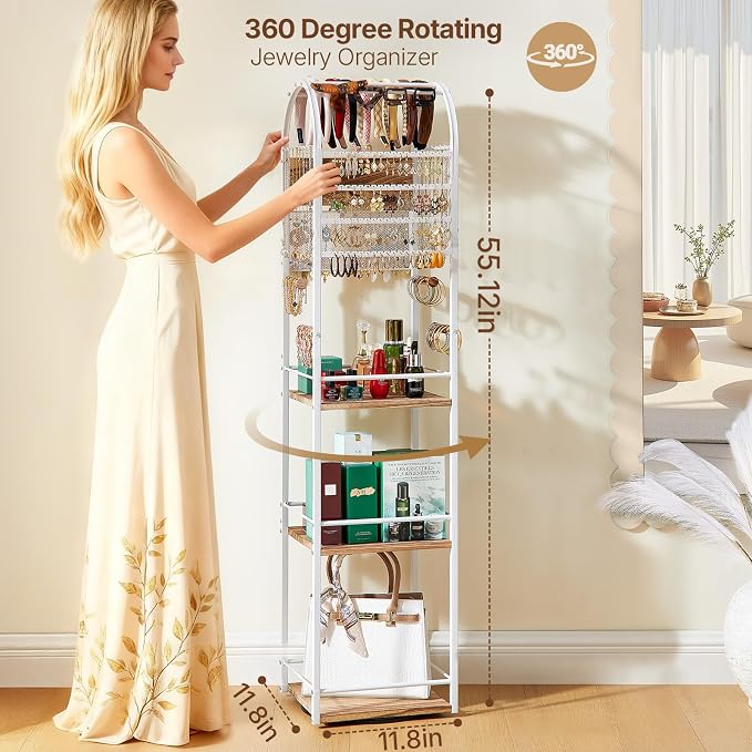 Jewelry Organizer Stand, 360° Rotating Floor Jewelry Holder - Image 2