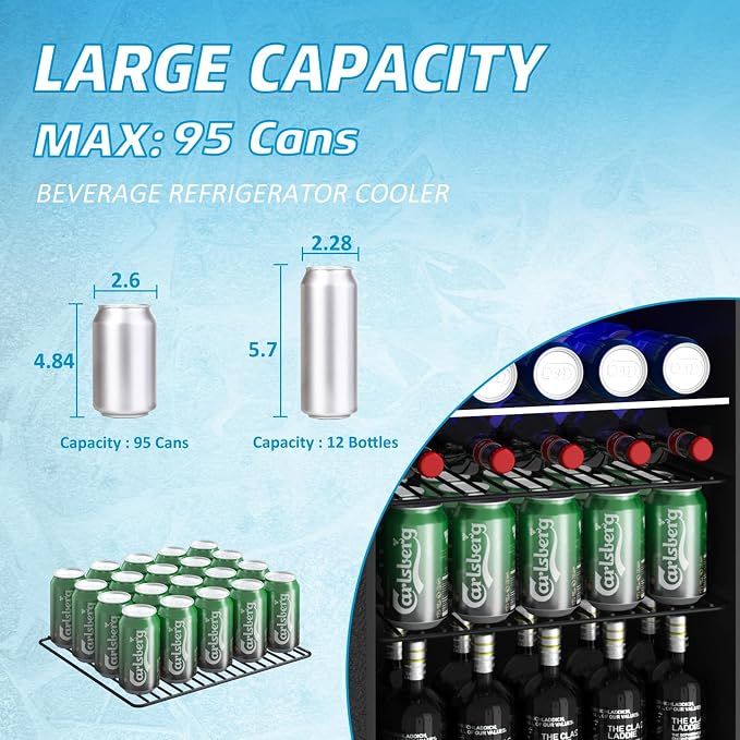 Compact Beverage Refrigerator, 95 Can/2.6 Cubic Feet Fridge - Image 4