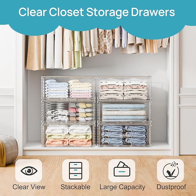 Vtopmart 4 Pack Large Clear Stackable Storage Drawers 23QT, Easily Assemble - Image 4