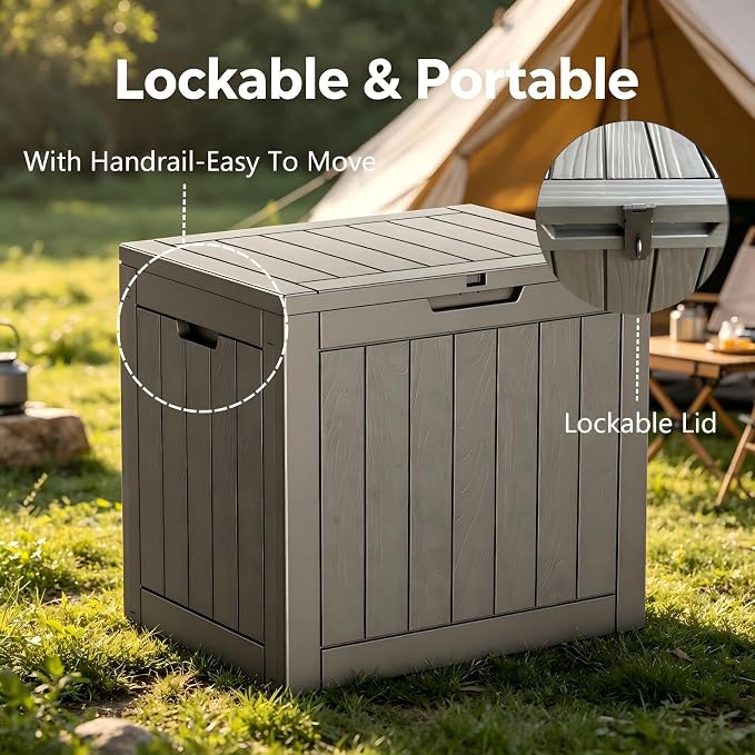 34 Gallon Outdoor Storage Box, Resin Deck Box Waterproof, Raised Bottom Outside - Image 4