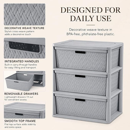 Wide 3-Drawer Plastic Storage Tower, Decorative Organizer Chest, BPA-free - Image 6