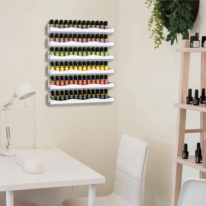 YMVV 15" Nail Polish Rack Wall Mounted Shelf, 6 Pack White Acrylic Nail Polish - Image 6