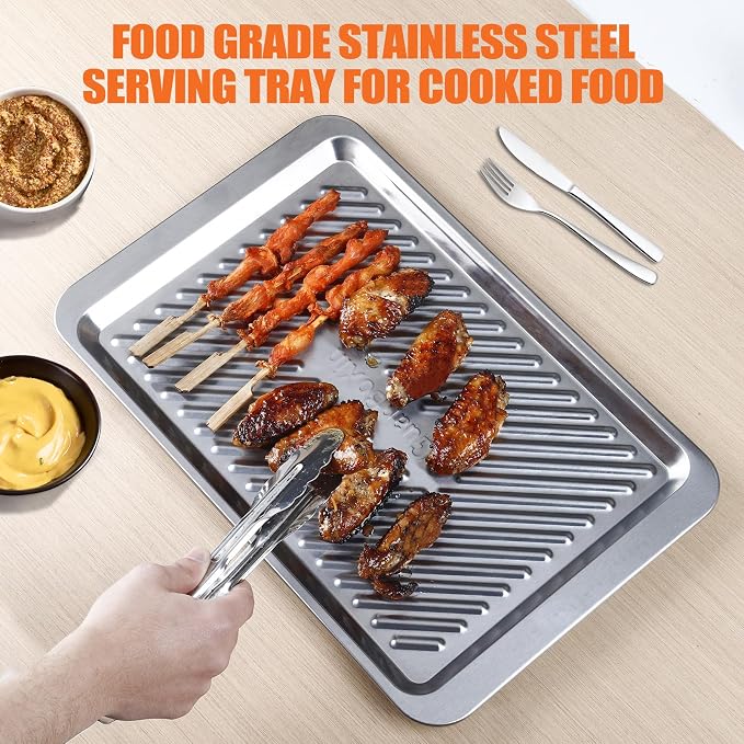Grilling Prep and Serve Trays Set of 2 Stackable Stainless Steel BBQ Trays - Image 6