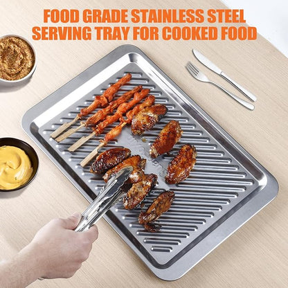 Grilling Prep and Serve Trays Set of 2 Stackable Stainless Steel BBQ Trays - Image 6