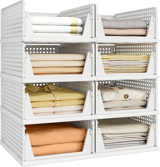 Pinkpum 8 Pack Closet Organizer Storage Bins Stackable Plastic Drawer Shelf | by Pinkpum