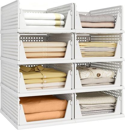 Pinkpum 8 Pack Closet Organizer Storage Bins Stackable Plastic Drawer Shelf | by Pinkpum
