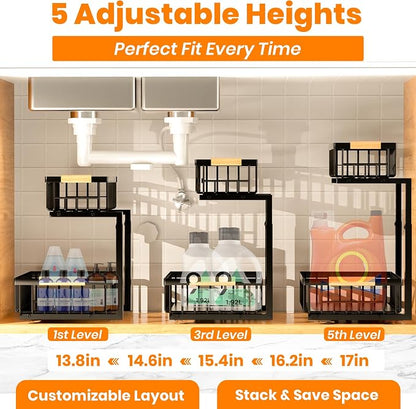 Under Sink Organizer, 2-Tier Pull-Out Cabinet Organizer – Adjustable Height - Image 3