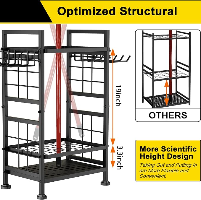 3 Tier Garden Tool Organizer, Garage Storage and Organization, Metal Yard Tools - Image 7