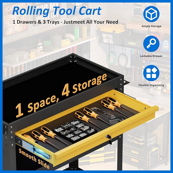 3 Tier Heavy Duty Rolling Tool Cart on Wheels - Image 2