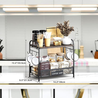 Coffee Bar Organizer for Countertop Station, Simple Assembly 2 Tier Shelf for - Image 3