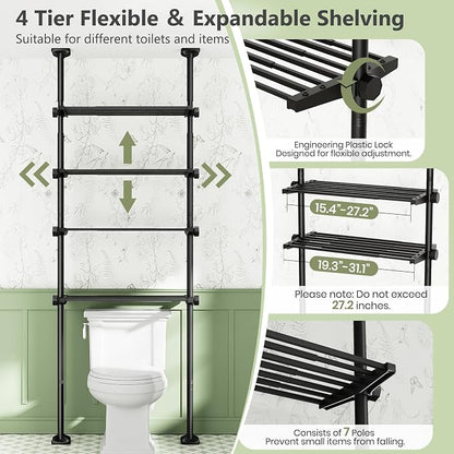 Over The Toilet Storage Shelf No Drill 4-Tier Adjustable Bathroom Organizer | - Image 4