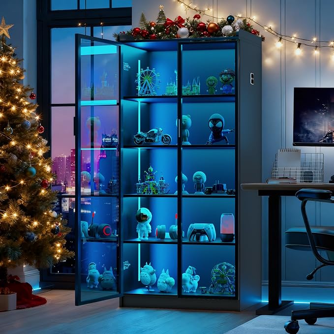 Lvifur 5 Tier Display Cabinet for Living Room, LED Bookcase by LVifur