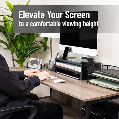 Mind Reader Monitor Stand with Phone Slot and Storage Shelf, Desktop Riser - Image 2