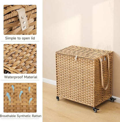 Laundry Hamper with Wheels, 39.6 Gallon Rolling Laundry Basket with Lid - Image 8