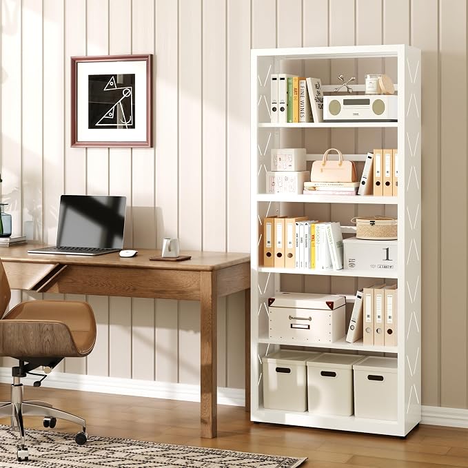 Industrial Bookshelf, 5 Tier Bookcase, Home Office Bookcase Shelf Storage - Image 4