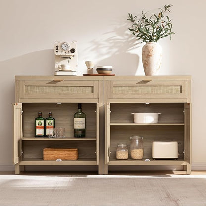 SICOTAS Sideboard Buffet Storage Cabinet, Rattan Accent Cabinet - Image 4