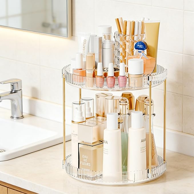 Yieach Acrylic 360 Rotating Makeup Organizer and Perfume Organizer, 2 Tier Make - Image 5