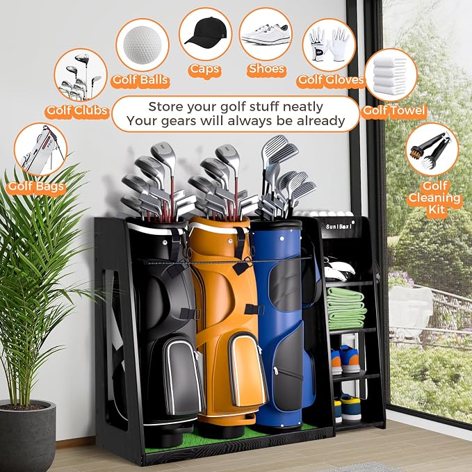 Wooden Golf Storage Organizer for Garage, Premium Golf Bag Holder Rack for - Image 3