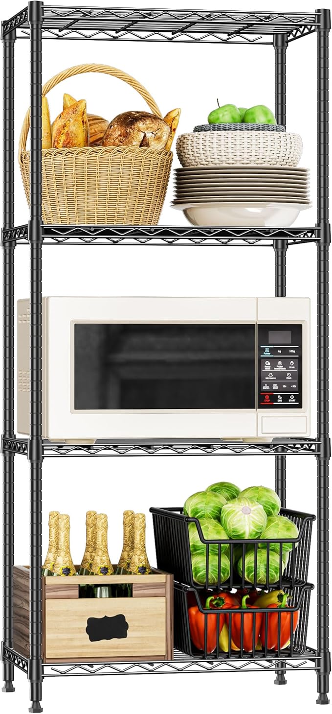 4 Tier Wire Shelf, 1000 LBS Black Wire Shelving Unit by IZEUK