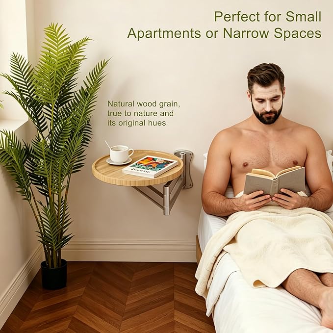 Wall Mounted Folding Table, Retractable Small Bamboo Drop Down Floating Wall - Image 3