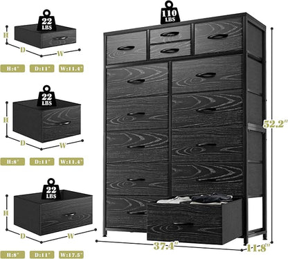 EnHomee 52.2" H Black Dresser for Bedroom, Vertical Storage Tower, Anti-Tip | - Image 3