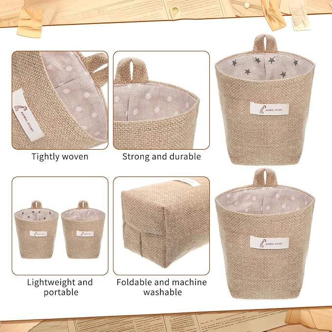 2 Pack Hanging Basket for Door, Small Wall Hanging Storage Bags Jute Wall - Image 7