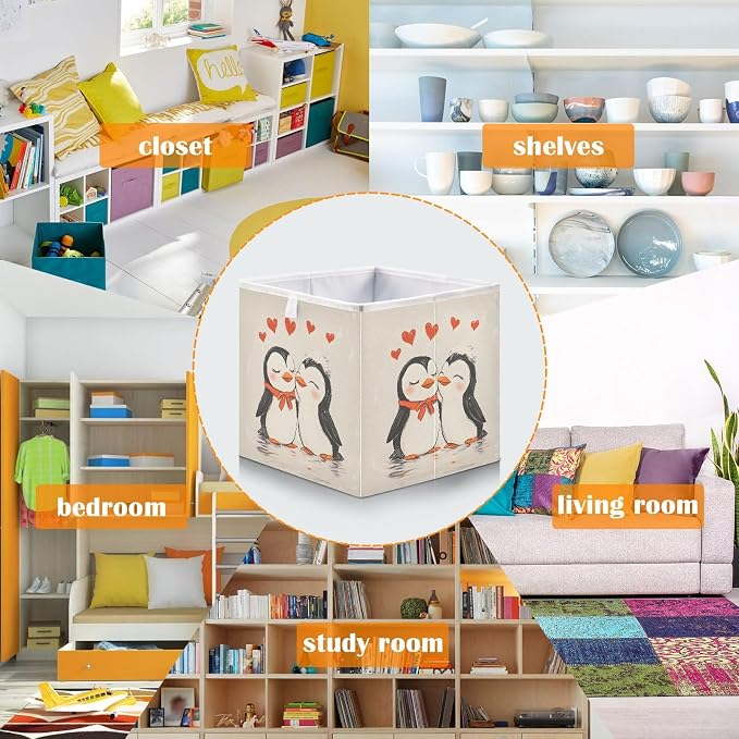 Penguin Heart Closet Organizers Storage Cubes Storage Bins Shelf Baskets - Image 6