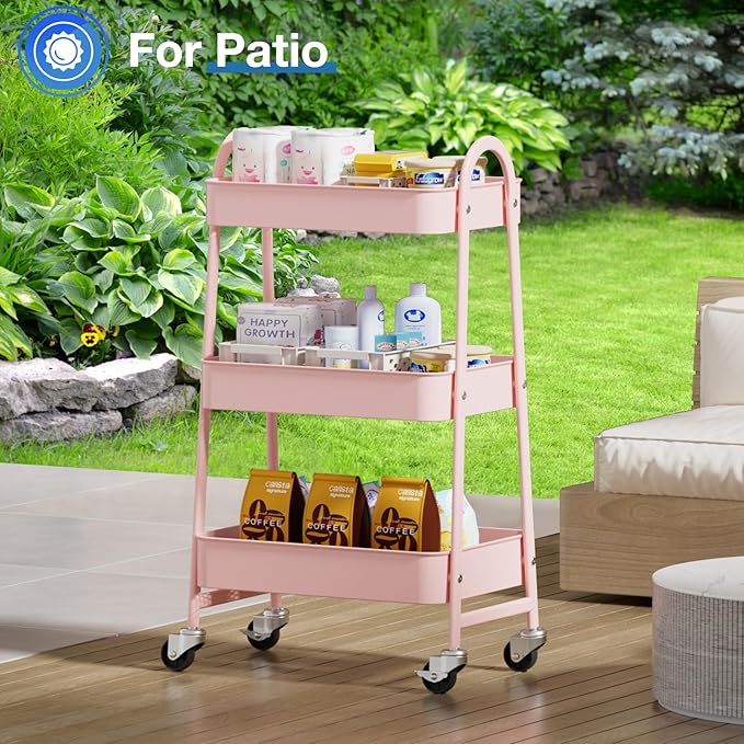 OLIXIS Metal 3 Tiers Utility Rolling Cart, Mobile Storage Shelf - Image 5