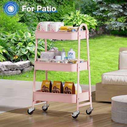 OLIXIS Metal 3 Tiers Utility Rolling Cart, Mobile Storage Shelf - Image 5