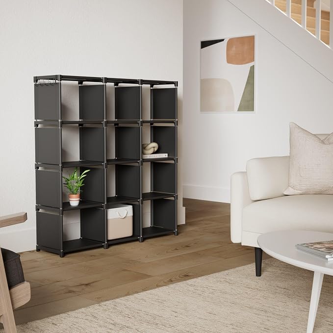 Mavivegue Book Shelf, 12 Cube Storage Organizer, DIY Bookcase, Metal Bookshelf - Image 2